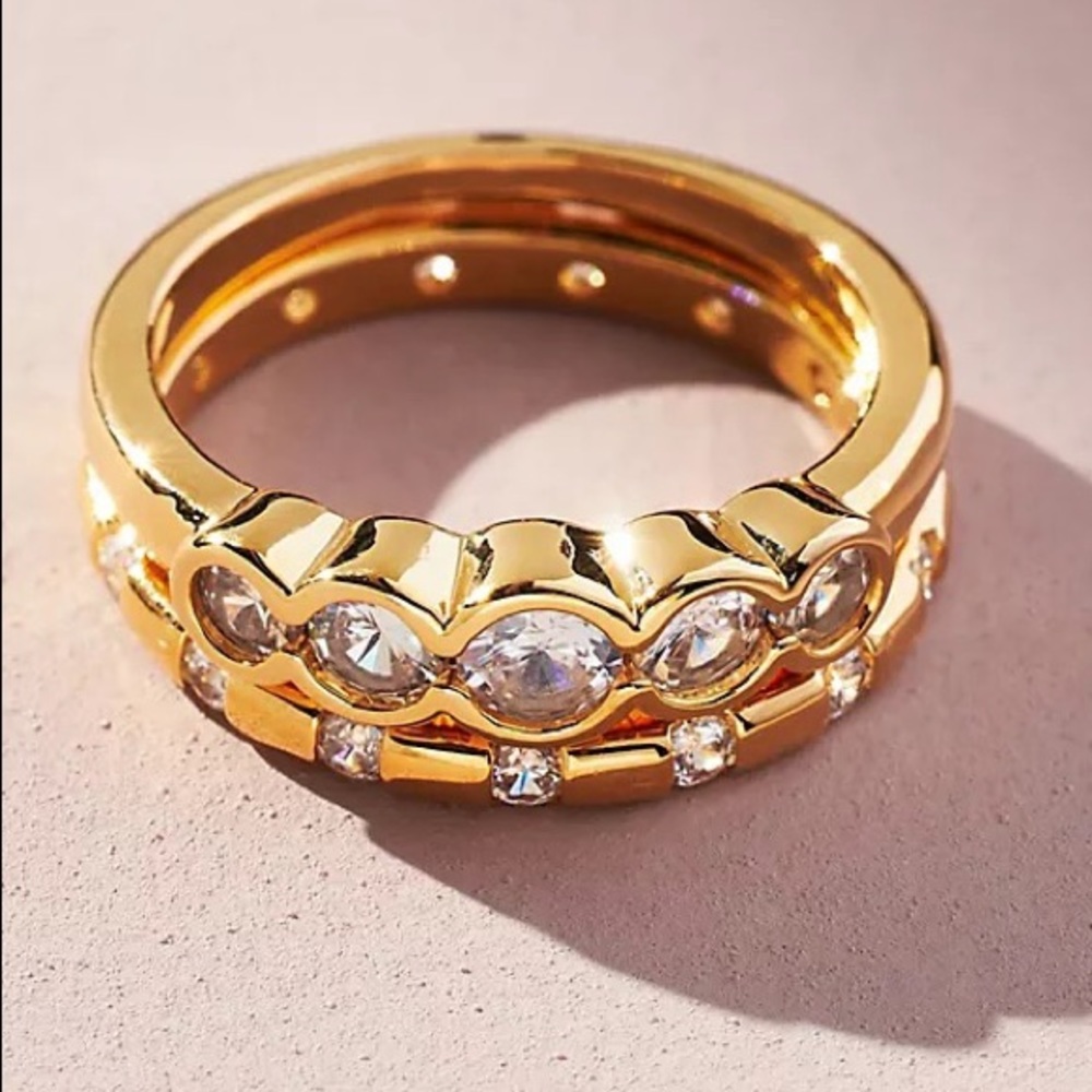NWT Anthropologie Delicate Crystal Stacking Rings Size 7
